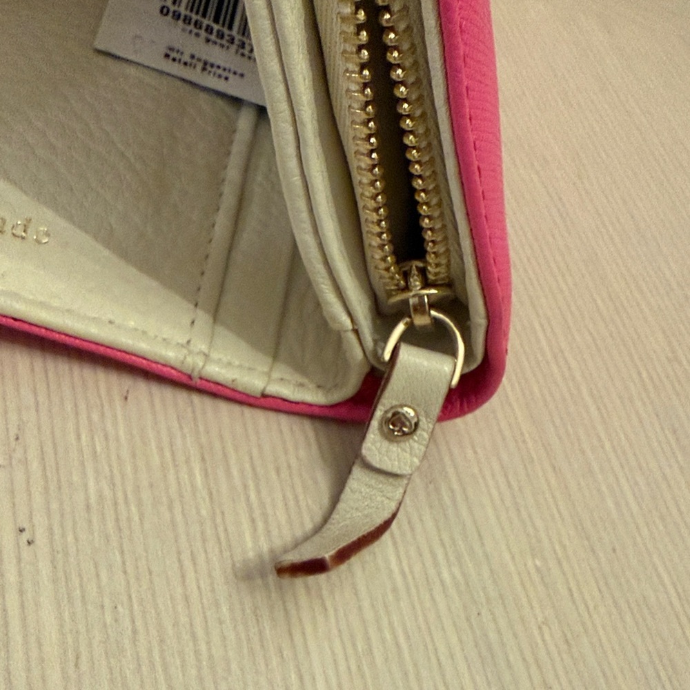 Kate Spade New York Bright Neon Pink Compact Saffiano Jules Wallet Zipper NWT - Picture 6 of 13